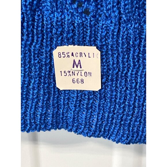 Vintage 90s College Point Knit Pullover Sweater Size Medium Blue Deadstock NEW - Picture 3 of 6
